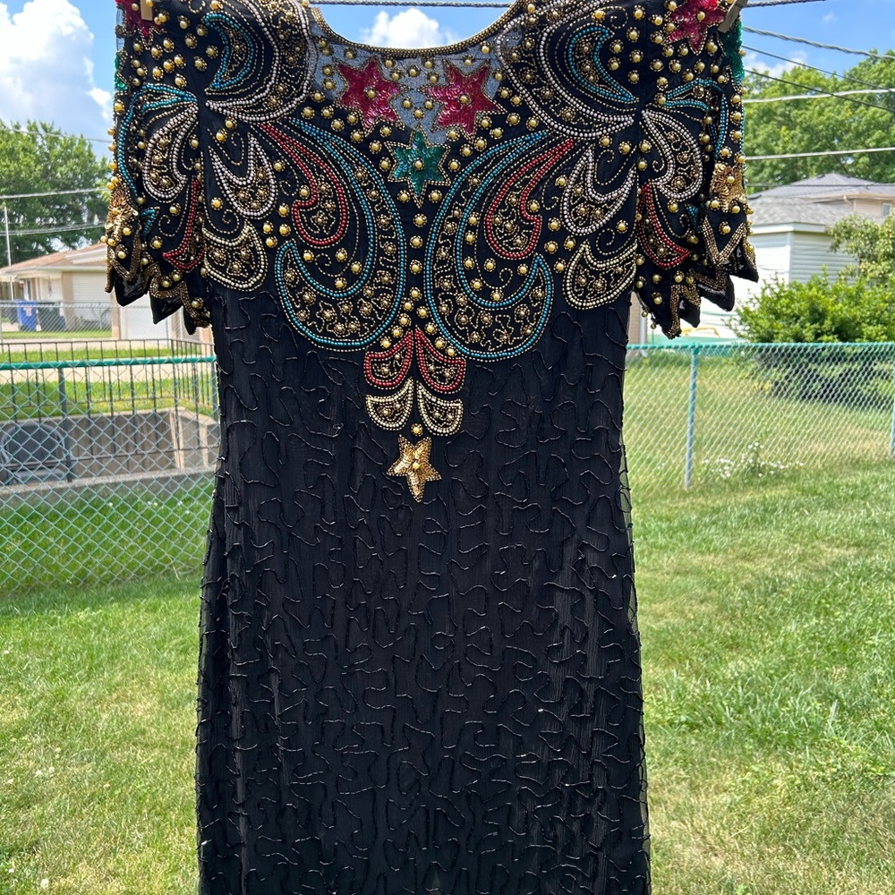 Carina Black and Gold Beaded Dress